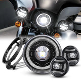 Motorcycle 7 Inch Round Led Headlights For Harley Davidson Motorcycle Halo Ring Turn Signal DRL Auxiliary Motor Led Fog Light