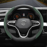 Suede Anti-Slip Steering Wheel Cover for Volkswagen Car Interior Accessory Hocasen Green D-Shaped 2PC