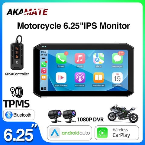 6.25" Motorcycle Monitor with BSD Blind Spot Alert Android Head Unit AKAMATE