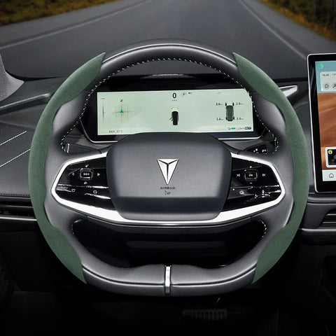 Suede Steering Wheel Cover Snap-On for Deepal S05 Car Interior Accessory Hocasen Green 2-Piece Set