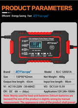 Car Battery Charger 12V 6A Touch Screen Pulse Repair LCD Fast Power Charging Wet Dry Lead Acid Digital LCD