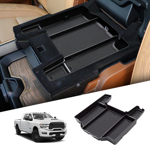SMABEE for Dodge Ram 1500 2500 3500 2019-2026 Central Armrest Storage Box Stowing Tidying Organizer Accessories ABS Black/Red