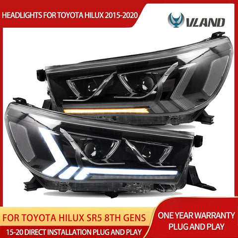 Dual Beam Projector Headlights for Hilux 2015-2020 LED Ambient Light VLAND
