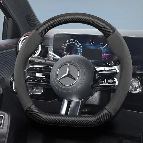 Suede Carbon Steering Wheel Cover for Mercedes Car Interior Accessory Hocasen