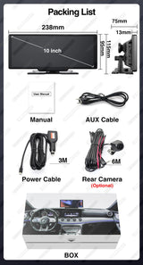 10inch Dashcam Wireless CarPlay Universal DVR