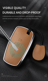 Metal and Leather Car Key Case Cover For Ford