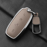 Metal and Leather Car Key Case Cover For BYD Denza D9 DM-i 2022 2023 N7 N8 Auto Keychain Protect Set