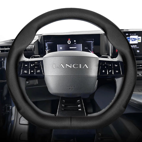 Breathable Leather Wheel Cover for Lancia Ypsilon Car Interior Accessory Hocasen Punch Style Black