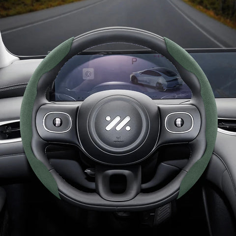 Suede Buckle Steering Wheel Cover for IM LS6/L7 Models Car Interior Accessory Hocasen Green 2-Piece Set