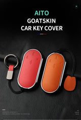 Aluminum Alloy Goatskin Car Key Case Cover For Aito M9 2024 Car Interior Accessory OEM