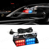 8-LED Windshield Strobe Warning Light Bar Car Interior Accessory MAGIC COLORM Red Blue