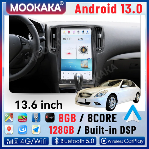 13.6-Inch Android 13 Multimedia Stereo for Infiniti G35 G37 Android Head Unit Aotsr 8G256G and 360Camera Eight Core