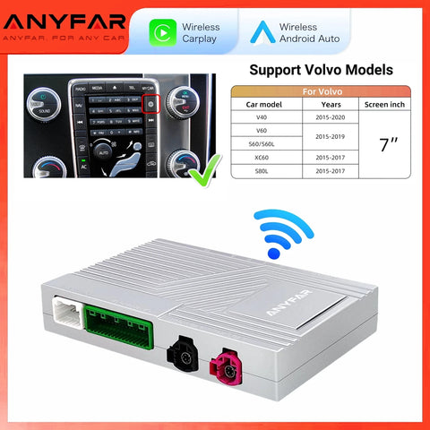 Wireless CarPlay Android Auto Interface for Volvo S60 2015–2018 CarPlay Retrofit Module ANYFAR