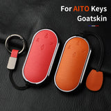 Aluminum Alloy Goatskin Car Key Case Cover For Aito M9 2024 Car Interior Accessory OEM