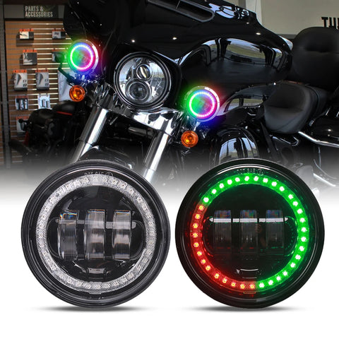 4.5 inch Led Fog Light for Harley Touring Electra Glide Passing Light With DRL Halo Angel Eyes Turn Signal Motorcycle HeadLam