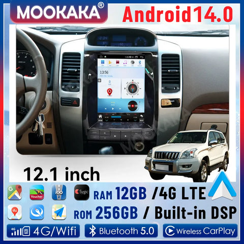 12.1 Inch Android 14 Multimedia GPS for Toyota Prado 2002-2009 Android Head Unit Aotsr 6GB 128GB Eight Core