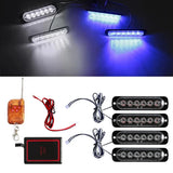 4PCS Wireless LED Strobe Grille Light Kit Universal LED Ambient Light OEM White and Blue