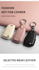 PU Leather Key Case Cover for VW Tiguan T-Cross Car Interior Accessory OEM