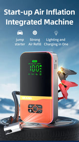 Car Jump Starter with Tire Inflator, 1000A 12V Portable Emergency Booster with Power Bank Function Jump Starter, Air Compress