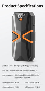 Professional 12V Auto Emergency Starter, Quick Start for Dead Batteries, 8.0L Gas/7.0L Diesel, Digital Display & Multi-Functi