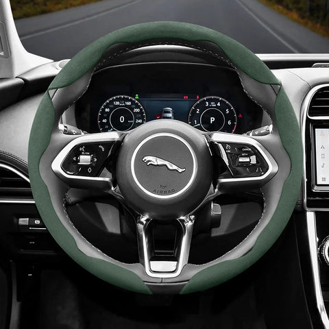 Segmented Suede Steering Wheel Cover for Jaguar XF XE Car Interior Accessory Hocasen Green 3-Piece Set