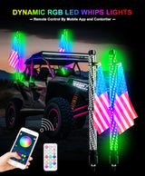 0.4M/1.31FT RGB Fat Spiral LED Whip Lights Bluetooth APP and Remote Control Flagpole Lamp for Truck Offroad ATV UTV Polaris R