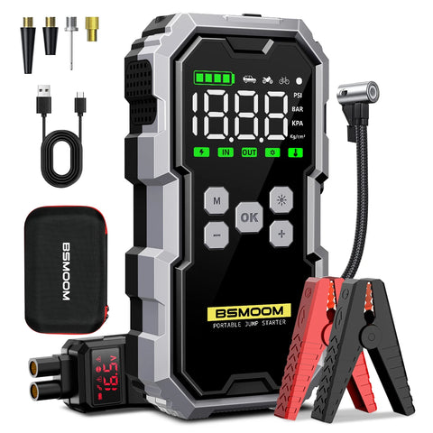 Car Jump Starter With Air Compressor, 6000A Powerful Car Battery Starting Device, LCD Screen, 21800mAh Jump Starter BSMOOM