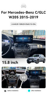 15.8 Inch Android 14 CarPlay Display for Mercedes C Class 2015-2019 Android Head Unit Aotsr