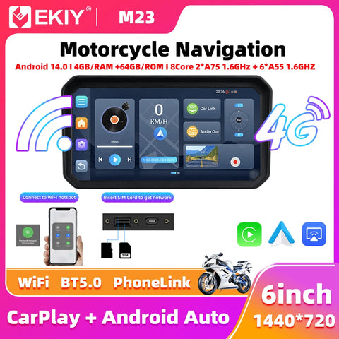 5 inch Wireless CarPlay GPS for Motorcycles Universal Android Head Unit EKIY