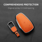 Aluminum Alloy Goatskin Car Key Case Cover For Changan Eado Unit CS35plus CS55plus CS75plus Car Key Protection Shell Accessor