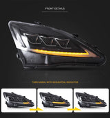 Headlights with Sequential Signal for Lexus IS 05-13 Headlight Assembly Vland
