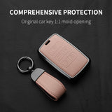 Metal and Leather Car Key Case Cover for Jaguar I-PACE Keychain Accessories Car Interior Accessory OEM