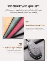 Leather Car Key Case Cover Shell For DENZA D9 EV D9 DM Sheep Suede Car Remote Key Bag Case Protecter Keychain Cover Decorative