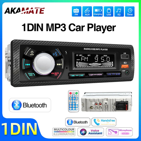 1Din Universal Car Stereo with Bluetooth MP3 and USB Car Interior Accessory AKAMATE