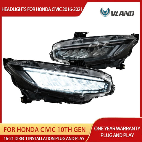 Chrome LED Reflection Headlights for Civic 10th Gen Car Interior Accessory Vland