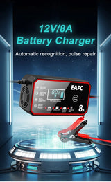 12V 8A Smart Car Battery Charger Automatic Start Fast Charger Pulse Repair Motorcycle Truck Battery Charger GEL Lead Acid Car
