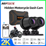 2K Dual Lens Motorcycle Dash Cam WiFi Waterproof for Moto Dashcam AKAMATE