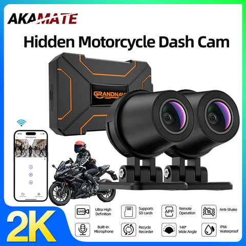 2K Dual Lens Motorcycle Dash Cam WiFi Waterproof for Moto Dashcam AKAMATE