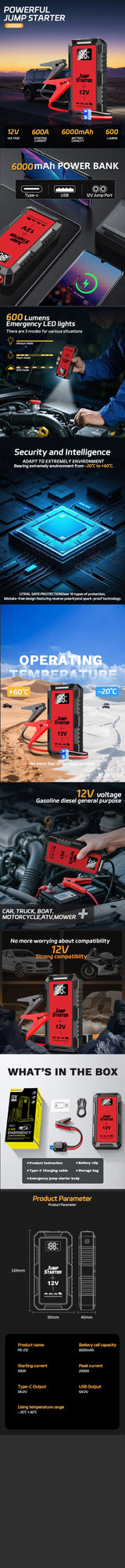 Super Car Emergency Jumper Portable 12V Battery Booster Starting Device Charger Jump Starter Minus Two