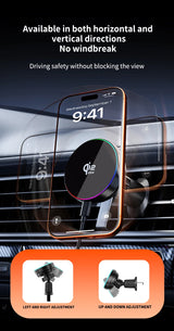 Qi2.2 25W Car Magnetic RGB Wireless Charger With Air Cooling Fan Phone Holder