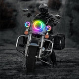 Halo 7Inch Round Led Headlight RGB Bluetooth App Controlled 7 For Harley Davidson Touring Fat Boy Jeep Wrangler JK LJ CJ TJ