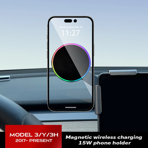 Car Phone Mount Holder 15W Magnetic Wireless Charger Compatible with MagSafe for iPhone for Tesla Model 3/Y LAUNCH 2026 HIGHL