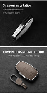 Aluminum Alloy Goatskin Car Key Case Cover for Subaru BRZ XV SV Forester Legacy Outback Crosstrek Impreza WRX Ascent keychain