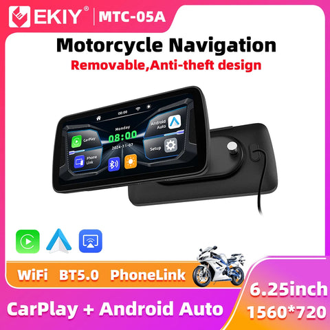6.25 inch Wireless CarPlay GPS for Universal Motorcycles Android Head Unit EKIY