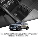 Lincoln Nautilus 2026 Cup Holder Accessory With Silicone Anti-Dirt Pad Phone Charging And Anti-Slip Cover Car Interior Access