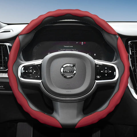 Breathable Wave Leather Steering Cover for Volvo Car Interior Accessory Hocasen Red 3-Piece Set
