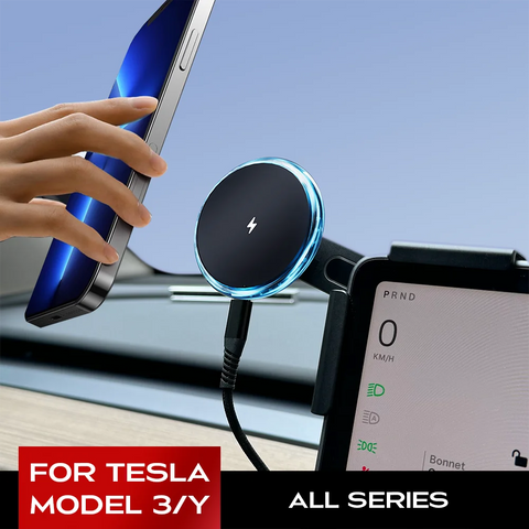 Blue Light Ring Magnetic Wireless Charger Compatible with MagSafe Phone Holder Screen Mount For Tesla Model Y wireless charge