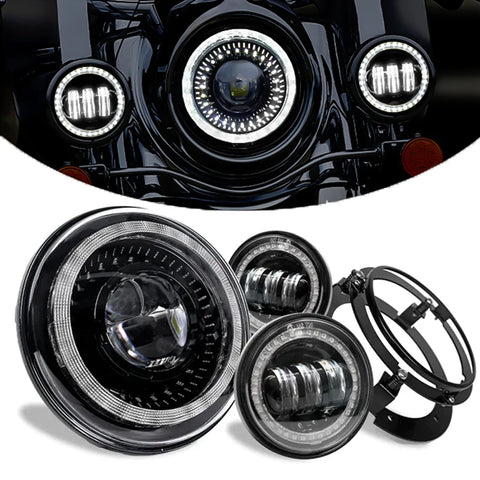 7 Inch Led Headlight for Harley | 4.5 Inch Fog Lights Halo Ring Angel Eyes Car Exterior Accessory | Motorcycle Headlight | LE