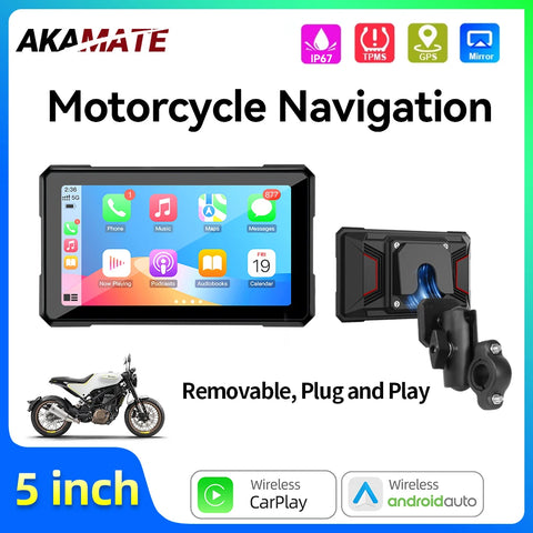 5 Inch Wireless CarPlay GPS Navigator for Motorcycles Android Head Unit AKAMATE