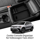 Volkswagen Taos 2022-2026 Central Armrest Storage Box ABS Stowing Tidying Car Tray Organizer Accessories Black Car Interior A